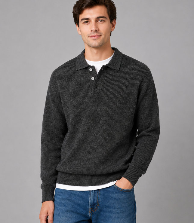 Men's Lightweight Buttoned Polo Knit Jumper