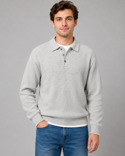 Men's Lightweight Buttoned Polo Knit Jumper