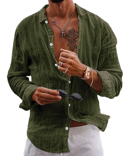 Camisa de lino para hombre de manga larga para la playa