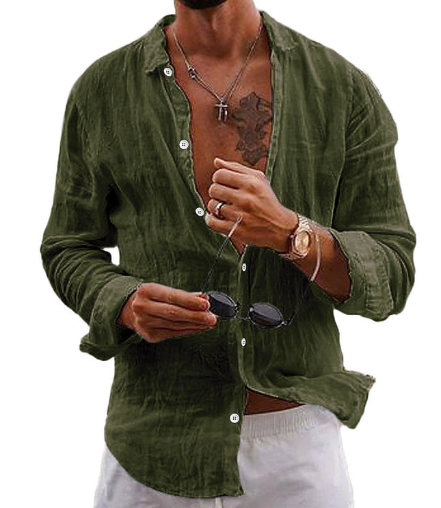 Camisa de lino para hombre de manga larga para la playa