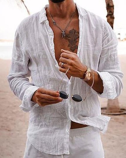 Camisa de lino para hombre de manga larga para la playa
