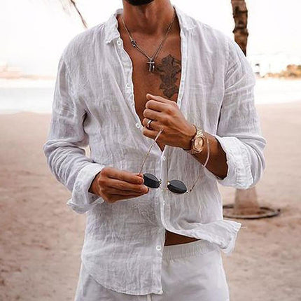 Camisa de lino para hombre de manga larga para la playa