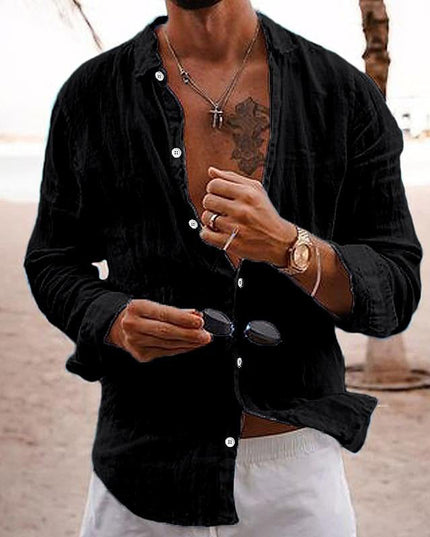 Camisa de lino para hombre de manga larga para la playa