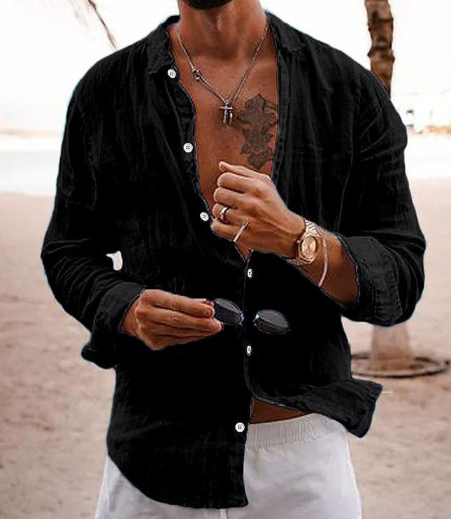 Camisa de lino para hombre de manga larga para la playa
