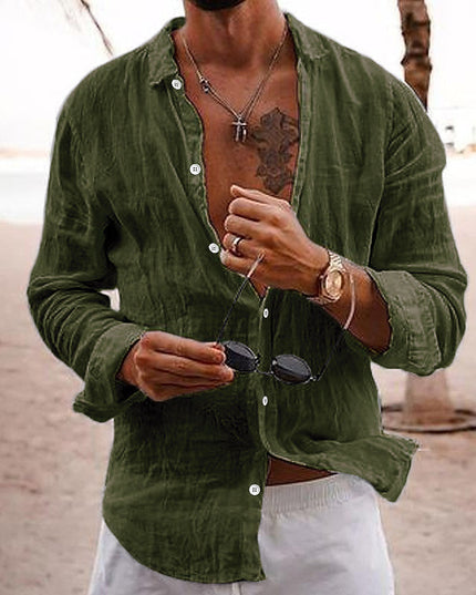 Camisa de lino para hombre de manga larga para la playa