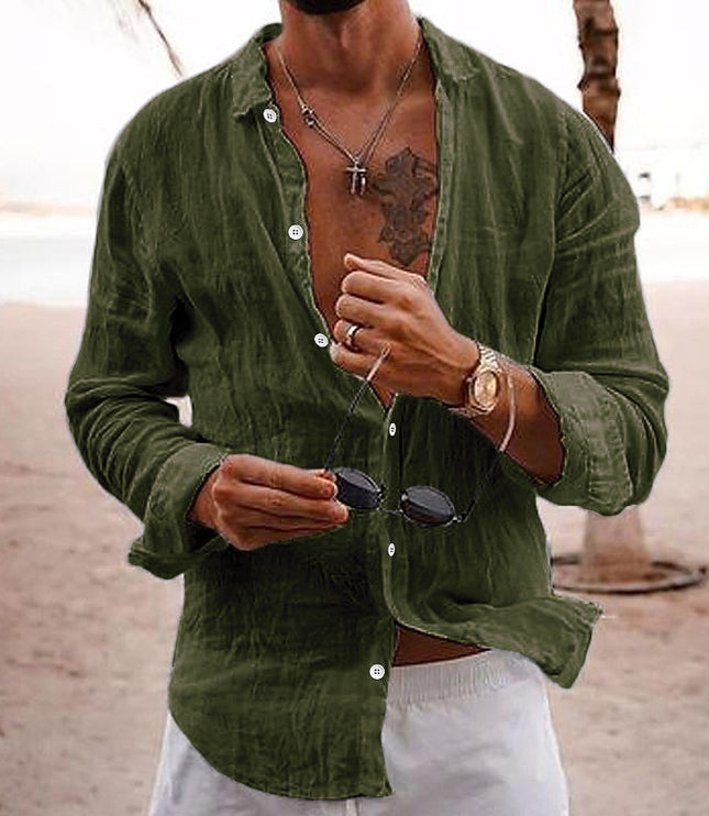 Camisa de lino para hombre de manga larga para la playa