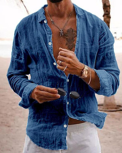 Camisa de lino para hombre de manga larga para la playa