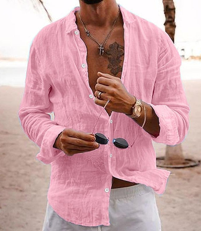 Camisa de lino para hombre de manga larga para la playa