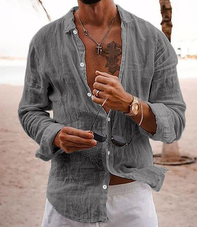 Camisa de lino para hombre de manga larga para la playa