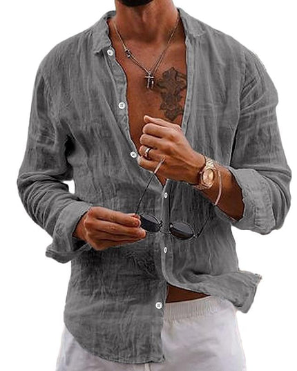 Camisa de lino para hombre de manga larga para la playa