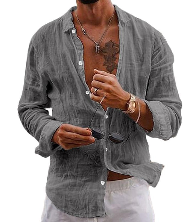 Camisa de lino para hombre de manga larga para la playa