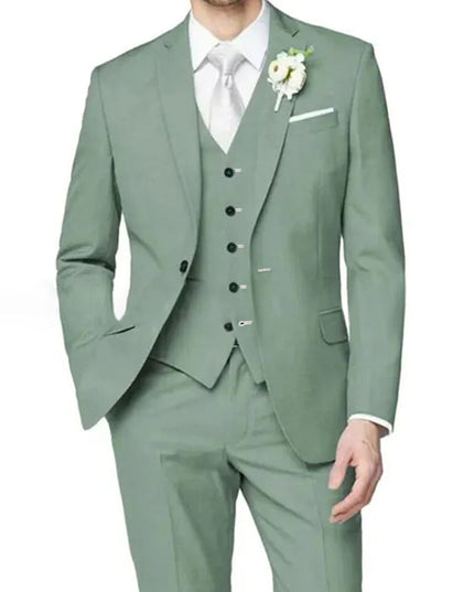 Men's formal sage green three piece notch lapel wedding suit