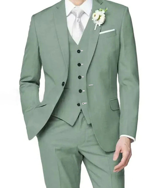 Men's formal sage green three piece notch lapel wedding suit