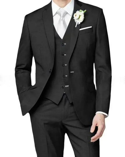 Men's formal black three piece notch lapel suit with vest