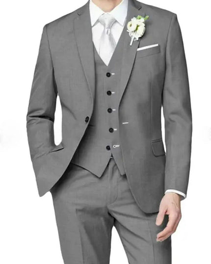 Men's formal charcoal gray three piece notch lapel suit