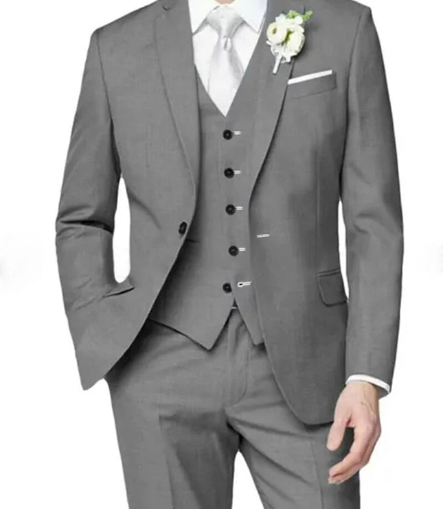 Men's formal charcoal gray three piece notch lapel suit