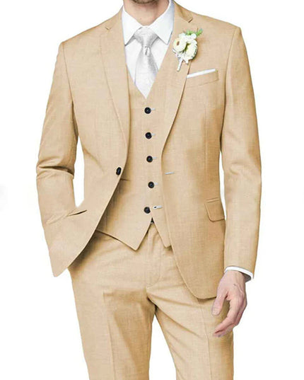Men's formal cream beige three piece notch lapel wedding suit