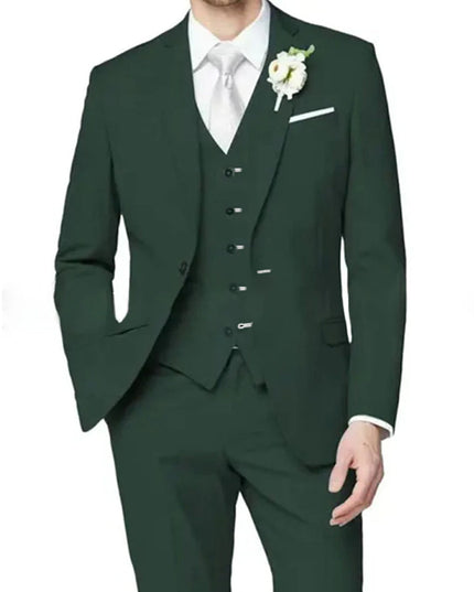 Men's formal dark green three piece notch lapel wedding suit