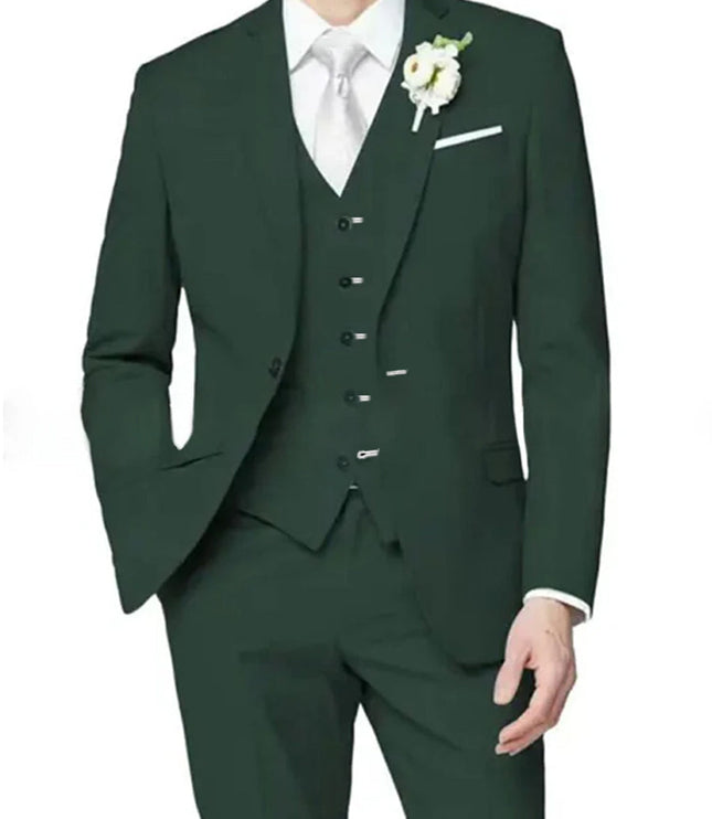Men's formal dark green three piece notch lapel wedding suit