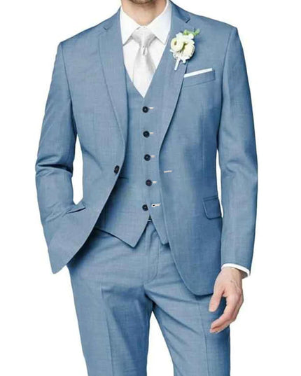 Men's formal slate blue three piece notch lapel suit