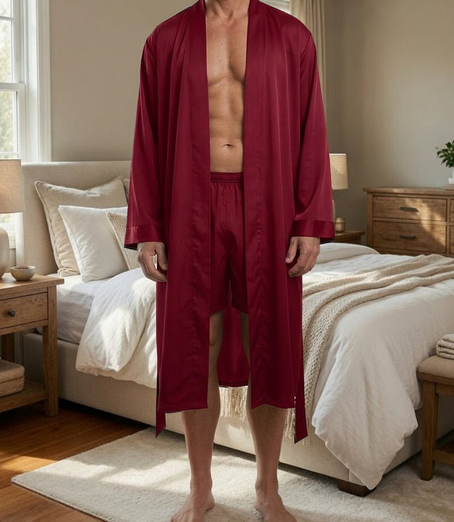 Men's Long Dressing Gown and Matching Shorts Set