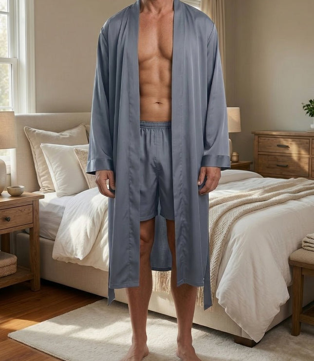 Men's Long Dressing Gown and Matching Shorts Set