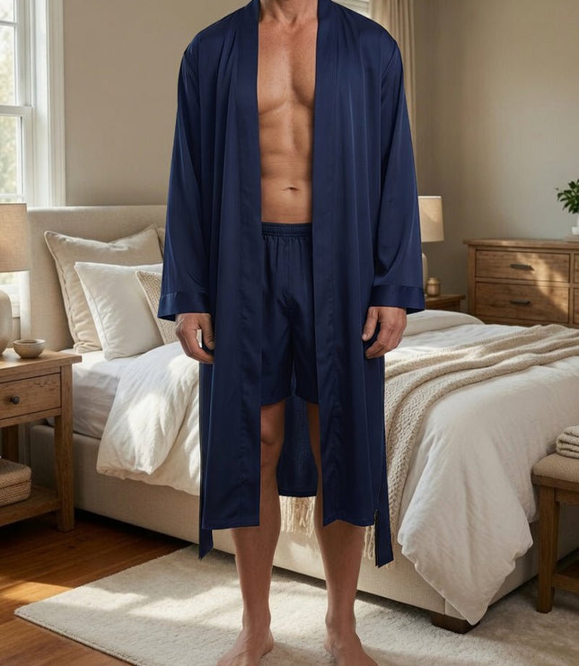 Men's Long Dressing Gown and Matching Shorts Set