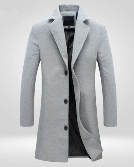 Men's Single-Breasted Wool Coat Long Notch Lapel Overcoat - Gray