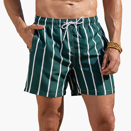 Bañador de verano para hombre en verde malaquita con rayas, secado rápido y bolsillos