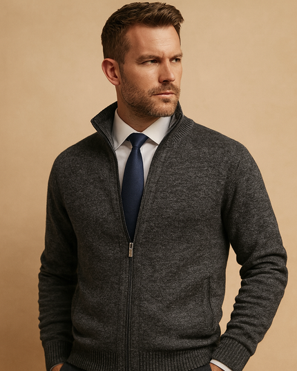 Men's Marled Knitted Zip Front Cardigan