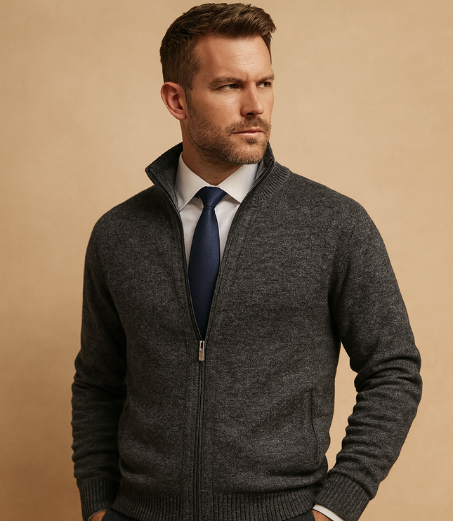 Men's Marled Knitted Zip Front Cardigan