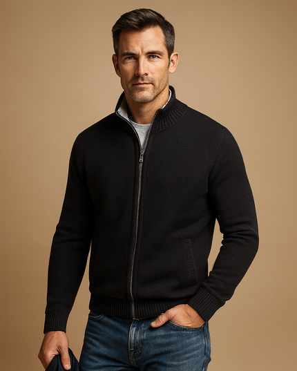 Men's Marled Knitted Zip Front Cardigan