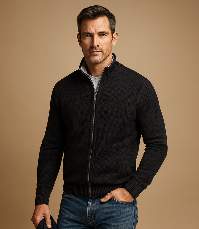 Men's Marled Knitted Zip Front Cardigan