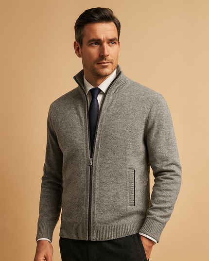 Men's Marled Knitted Zip Front Cardigan