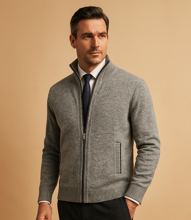 Men's Marled Knitted Zip Front Cardigan