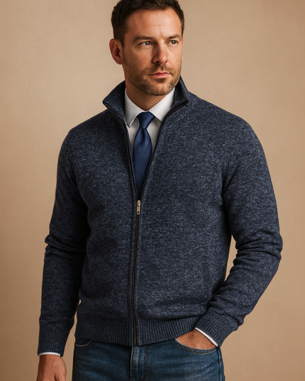 Men's Marled Knitted Zip Front Cardigan