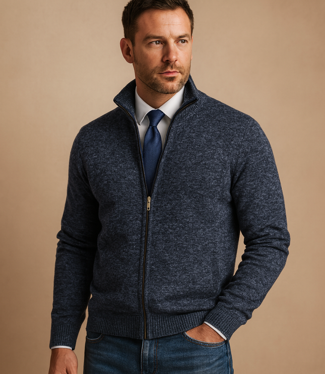 Men's Marled Knitted Zip Front Cardigan