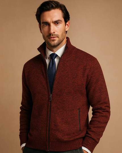 Men's Marled Knitted Zip Front Cardigan