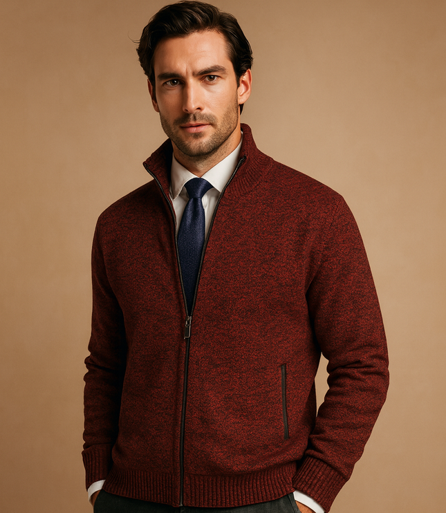 Men's Marled Knitted Zip Front Cardigan