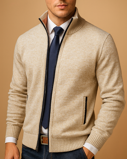 Men's Marled Knitted Zip Front Cardigan