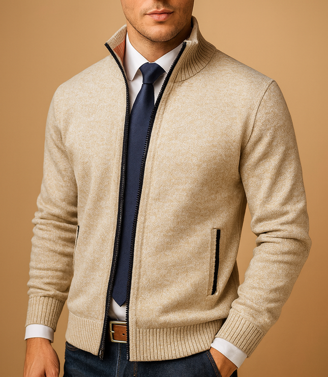 Men's Marled Knitted Zip Front Cardigan