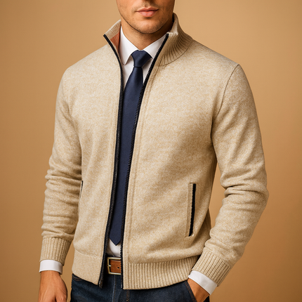Men's Marled Knitted Zip Front Cardigan