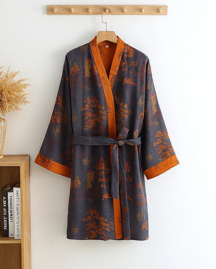 Men's Mid-Length Kimono Dressing Gown with Wide Sleeves