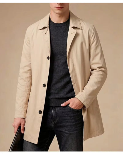 Men's Mid-Thigh Slim Shirt Collar Trench Coat