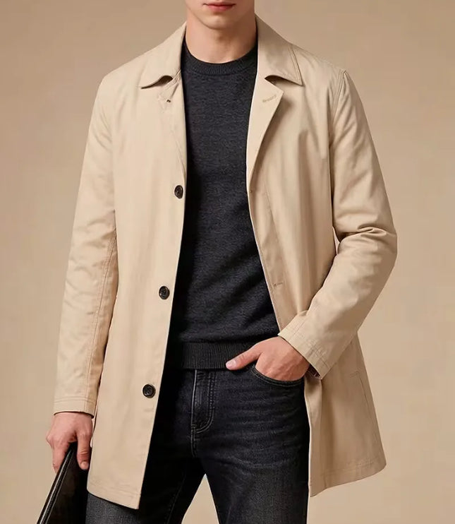 Men's Mid-Thigh Slim Shirt Collar Trench Coat