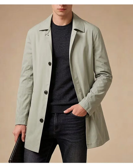 Men's Mid-Thigh Slim Shirt Collar Trench Coat