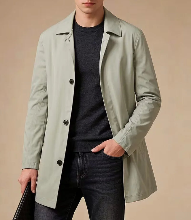 Men's Mid-Thigh Slim Shirt Collar Trench Coat