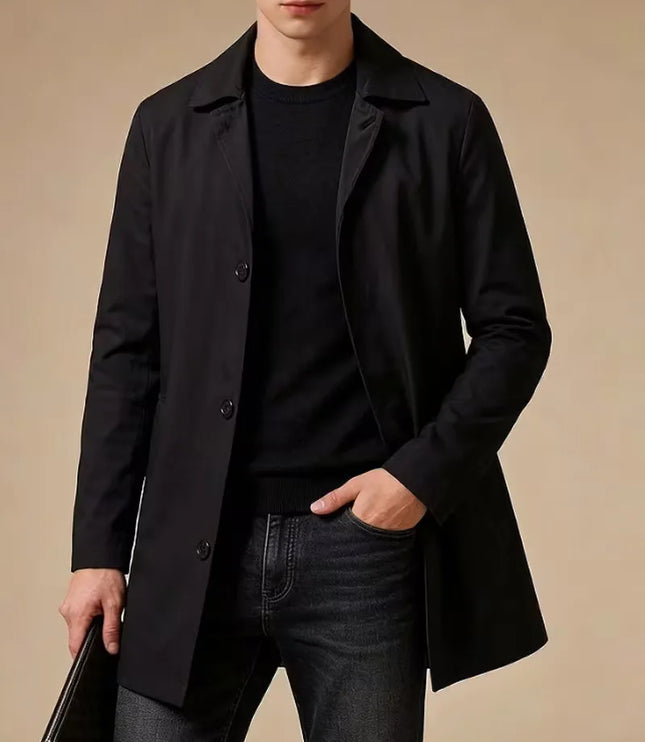 Men's Mid-Thigh Slim Shirt Collar Trench Coat