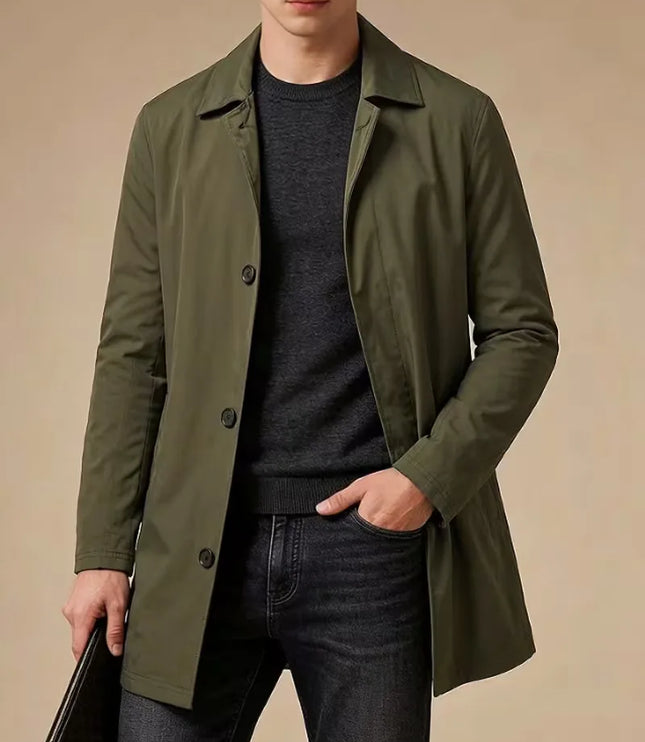 Men's Mid-Thigh Slim Shirt Collar Trench Coat