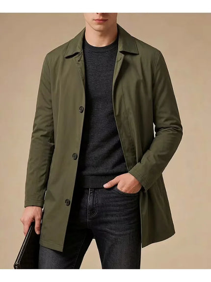 Men's Mid-Thigh Slim Shirt Collar Trench Coat